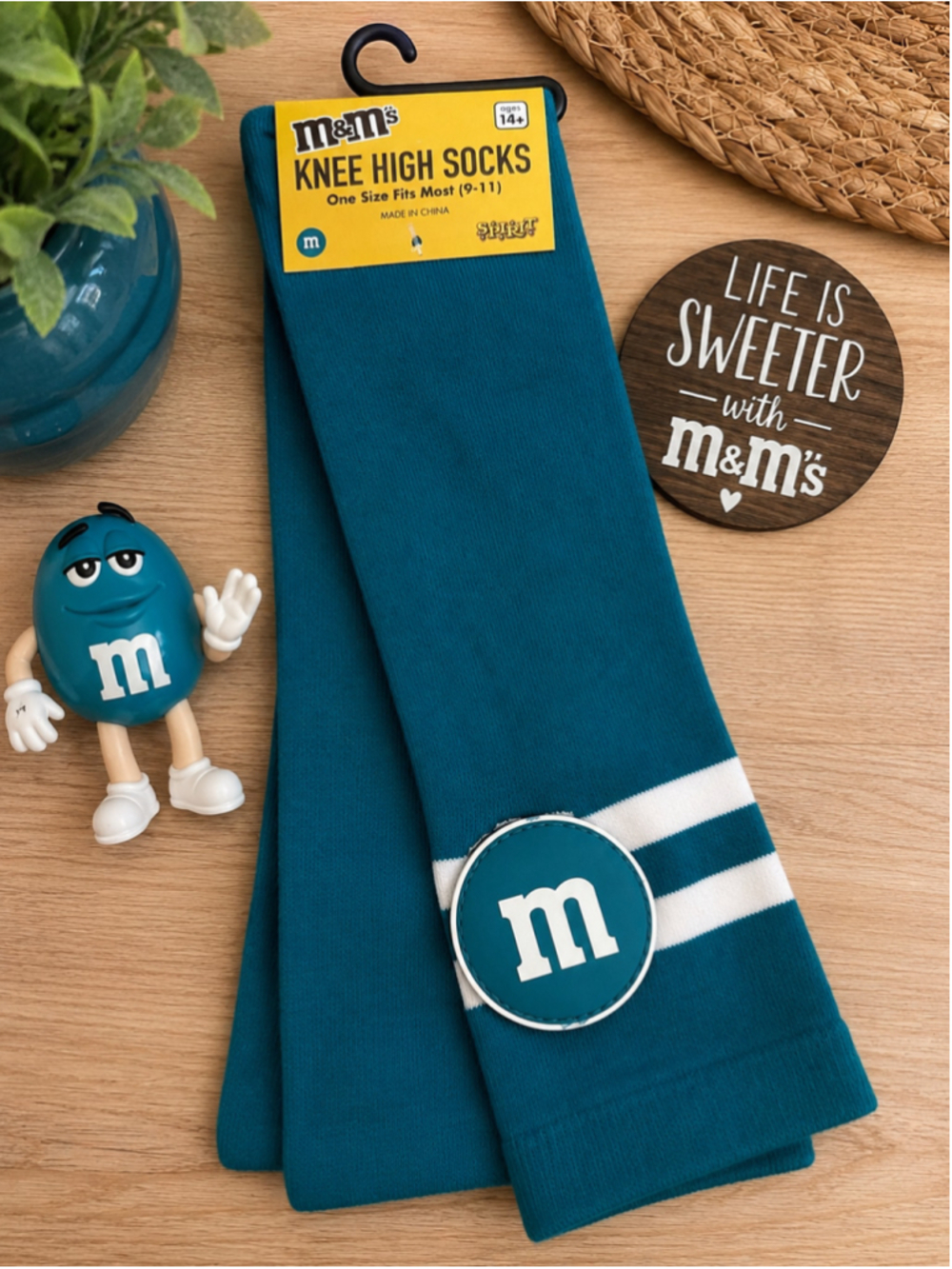 NWT M&M’s Teal Knee High Socks Spirit Halloween One Size Novelty